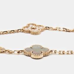 Pre Owned Van Cleef & Arpels Vintage Alhambra Diamonds Mother of Pearl 18k Rose Gold Bracelet