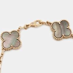Pre Owned Van Cleef & Arpels Vintage Alhambra Diamonds Mother of Pearl 18k Rose Gold Bracelet