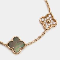 Pre Owned Van Cleef & Arpels Vintage Alhambra Diamonds Mother of Pearl 18k Rose Gold Bracelet