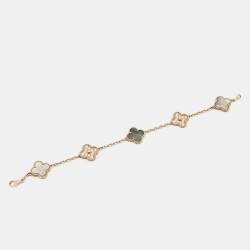 Pre Owned Van Cleef & Arpels Vintage Alhambra Diamonds Mother of Pearl 18k Rose Gold Bracelet