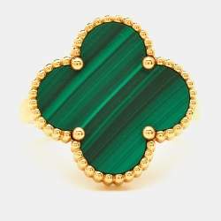 Pre Owned Van Cleef & Arpels Magic Alhambra Malachite 18k Yellow Gold Ring Size 57
