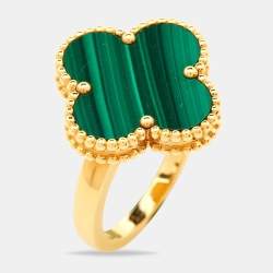 Pre Owned Van Cleef & Arpels Magic Alhambra Malachite 18k Yellow Gold Ring Size 57