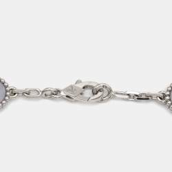 Pre Owned Van Cleef & Arpels Vintage Alhambra Chalcedony 18K White Gold 10 Motif Station Necklace