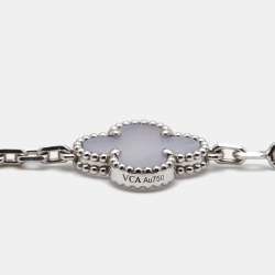 Pre Owned Van Cleef & Arpels Vintage Alhambra Chalcedony 18K White Gold 10 Motif Station Necklace
