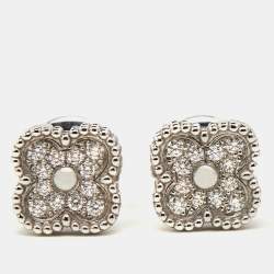 Van Cleef & Arpels Sweet Alhambra Diamond 18K White Gold Stud Earrings