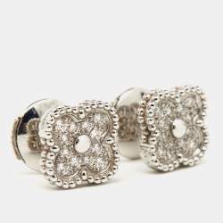 Pre Owned Van Cleef & Arpels Sweet Alhambra Diamond 18K White Gold Stud Earrings