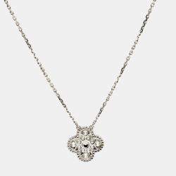 Pre Owned Van Cleef & Arpels Sweet Alhambra Diamond 18K White Gold Pendant Necklace