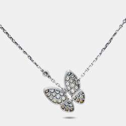 Pre Owned Van Cleef & Arpels Butterfly Diamonds 18k White Gold Necklace
