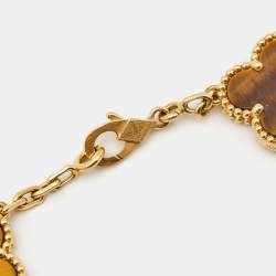 مملوكة مسبقًا Van Cleef & Arpels Vintage Alhambra Tiger's Eye 18k Yellow Gold 5 Motif Station Bracelet