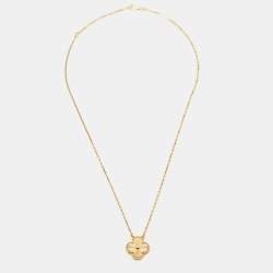 Pre Owned Van Cleef & Arpels Vintage Alhambra Guilloché 18k Yellow Gold Pendant Necklace