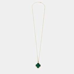Pre Owned Van Cleef & Arpels Magic Alhambra Malachite 18k Yellow Gold Pendant Necklace
