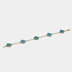 Pre Owned Van Cleef & Arpels Vintage Alhambra Agate 18k Yellow Gold Bracelet