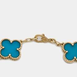 Pre Owned Van Cleef & Arpels Vintage Alhambra Agate 18k Yellow Gold Bracelet