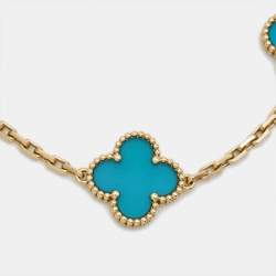 Pre Owned Van Cleef & Arpels Vintage Alhambra Agate 18k Yellow Gold Bracelet