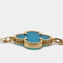 Pre Owned Van Cleef & Arpels Vintage Alhambra Agate 18k Yellow Gold Bracelet