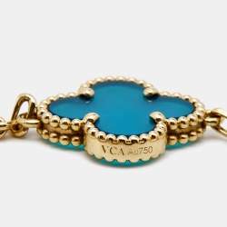 Pre Owned Van Cleef & Arpels Vintage Alhambra Agate 18k Yellow Gold Bracelet
