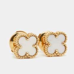 Pre Owned Van Cleef & Arpels Sweet Alhambra Mother of Pearl 18K Yellow Gold Stud Earrings