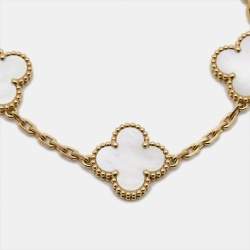 Pre Owned Van Cleef & Arpels Vintage Alhambra Mother of Pearl 18k Yellow Gold 5 Motif Station Bracelet