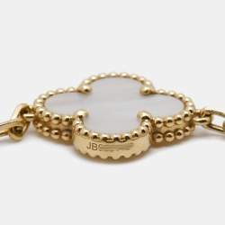 Pre Owned Van Cleef & Arpels Vintage Alhambra Mother of Pearl 18k Yellow Gold 5 Motif Station Bracelet