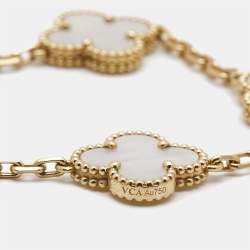 Pre Owned Van Cleef & Arpels Vintage Alhambra Mother of Pearl 18k Yellow Gold 5 Motif Station Bracelet