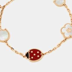 Pre Owned Van Cleef & Arpels Lucky Spring 5 Motif Multi Gemstone 18K Rose Gold Charm Bracelet