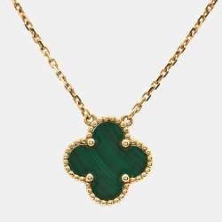 Pre Owned Van Cleef & Arpels Vintage Alhambra Malachite 18k Yellow Gold Necklace
