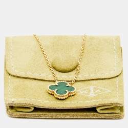 Pre Owned Van Cleef & Arpels Vintage Alhambra Malachite 18k Yellow Gold Necklace