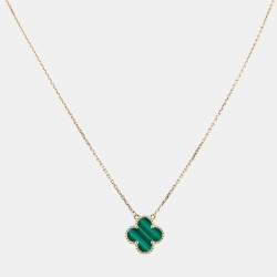 Pre Owned Van Cleef & Arpels Vintage Alhambra Malachite 18k Yellow Gold Necklace 