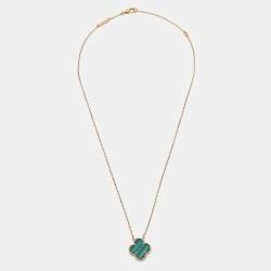 Pre Owned Van Cleef & Arpels Vintage Alhambra Malachite 18k Yellow Gold Necklace 