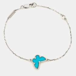 Pre Owned Van Cleef & Arpels Sweet Alhambra Turquoise Butterfly 18k White Gold Bracelet