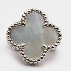 Pre Owned Van Cleef & Arpels Vintage Alhambra Mother of Pearl 18k White Gold Earrings