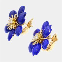 مملوكة مسبقًا Van Cleef & Arpels Rose De Noel 18K Yellow Gold Diamond Lapis Lazuli Earrings