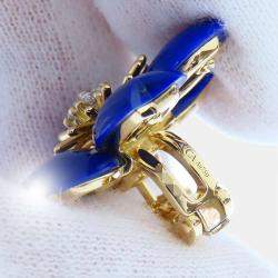 مملوكة مسبقًا Van Cleef & Arpels Rose De Noel 18K Yellow Gold Diamond Lapis Lazuli Earrings