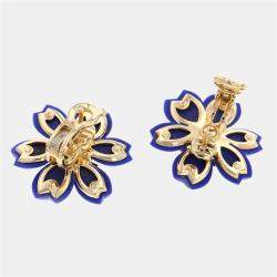 مملوكة مسبقًا Van Cleef & Arpels Rose De Noel 18K Yellow Gold Diamond Lapis Lazuli Earrings