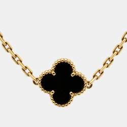 Pre Owned Van Cleef & Arpels Vintage Alhambra Onyx 18k Yellow Gold 5 Motif Station Bracelet