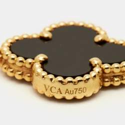 Pre Owned Van Cleef & Arpels Vintage Alhambra Onyx 18k Yellow Gold 5 Motif Station Bracelet