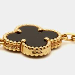 Pre Owned Van Cleef & Arpels Vintage Alhambra Onyx 18k Yellow Gold 5 Motif Station Bracelet