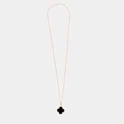 Pre Owned Van Cleef & Arpels Magic Alhambra 1 Motif Onyx 18K Yellow Gold Long Pendant Necklace
