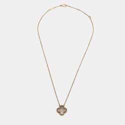 Pre Owned Van Cleef & Arpels Vintage Alhambra Grey Mother of Pearl 18k Rose Gold Necklace