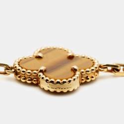 مملوكة مسبقًا Van Cleef & Arpels Vintage Alhambra Tiger's Eye 18k Yellow Gold 5 Motif Bracelet