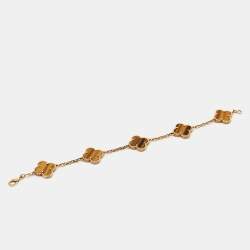 مملوكة مسبقًا Van Cleef & Arpels Vintage Alhambra Tiger's Eye 18k Yellow Gold 5 Motif Bracelet