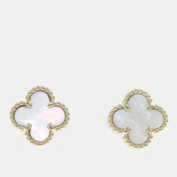 Van Cleef & Arpels 18K Yellow Gold Mother Of Pearl Sweet Alhambra Earrings