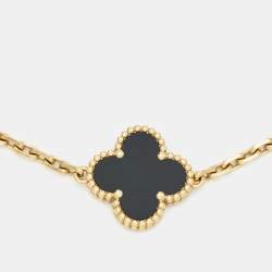 Pre Owned Van Cleef & Arpels Vintage Alhambra Onyx 18k Yellow Gold 5 Motif Bracelet