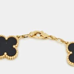 Pre Owned Van Cleef & Arpels Vintage Alhambra Onyx 18k Yellow Gold 5 Motif Bracelet