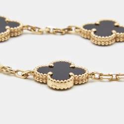 Pre Owned Van Cleef & Arpels Vintage Alhambra Onyx 18k Yellow Gold 5 Motif Bracelet