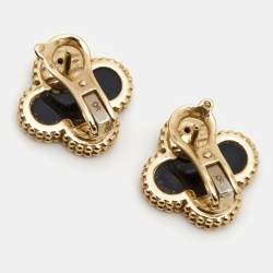 Pre Owned Van Cleef & Arpels Vintage Alhambra Onyx 18k Yellow Gold Earrings
