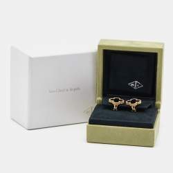 Pre Owned Van Cleef & Arpels Vintage Alhambra Onyx 18k Yellow Gold Earrings