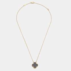 Pre Owned Van Cleef & Arpels Vintage Alhambra Onyx 18k Yellow Gold Necklace