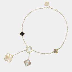 مملوكة مسبقًا Van Cleef & Arpels 18K Yellow Gold Mother of Pearl Magic Alhambra 6 Motifs Necklace