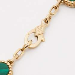 Pre Owned Van Cleef & Arpels Vintage Alhambra Malachite 18k Yellow Gold 5 Motif Station Bracelet
